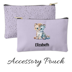 Pochette À Accessoires Enfants mignon léopard ajouter un nom violet noir