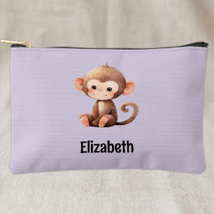 Pochette À Accessoires Enfants mignon singe ajouter un nom violet noir