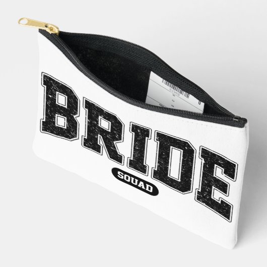 Pochette À Accessoires Équipe de la mariée - Typographie Varsity - Enterr (Ouvrir)