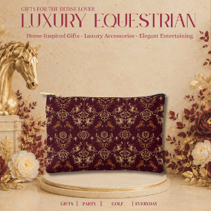Pochette À Accessoires Équitation de Luxe Bourgogne et Or