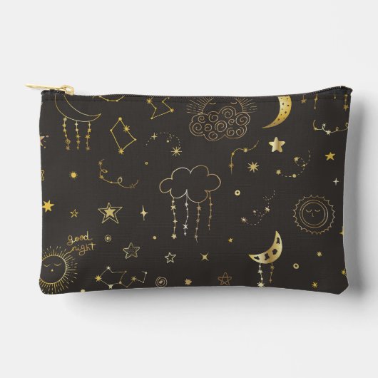 Pochette À Accessoires Étoiles Dorées Célestes, Lune & Constellations (Recto)