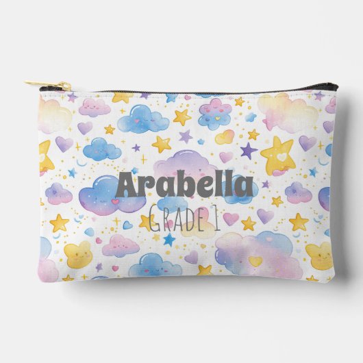 Pochette À Accessoires Étoiles Et Nuages Aquarelle Enfants (Recto)