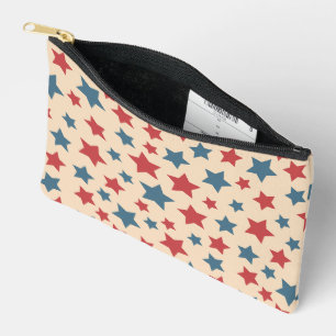 Pochette À Accessoires Étoiles rouges et bleues, 4 juillet, fond beige