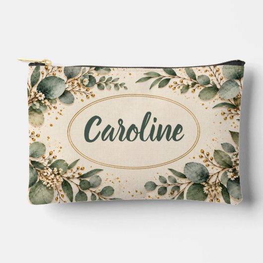 Pochette À Accessoires Eucalyptus Végétal Or (Recto)