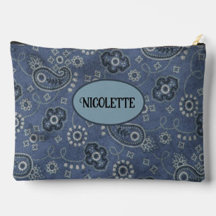 Pochette À Accessoires Faux cuir bleu et paisley Western bleu