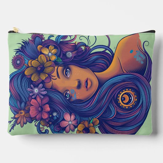 Pochette À Accessoires Femme d'Imaginaire Boho avec cheveux floraux (Recto)