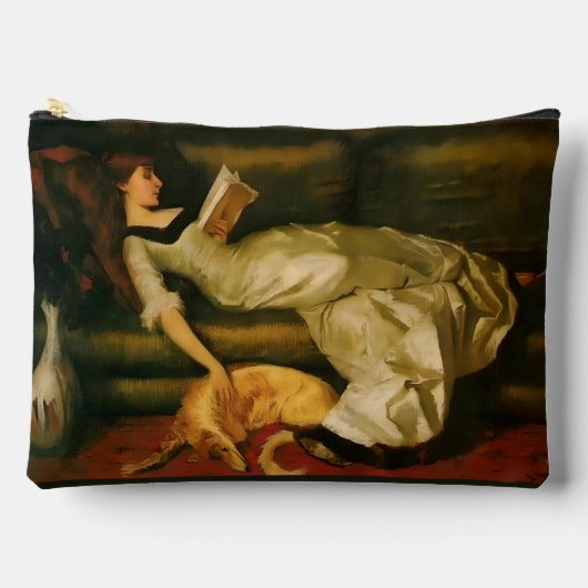 Pochette À Accessoires Femme Victorienne Lecture Avec Chien, Amateurs De (Recto)