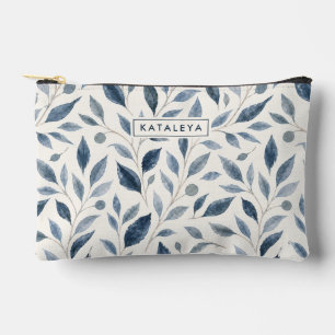 Pochette À Accessoires Feuille Bleue Personnalisée avec Nom