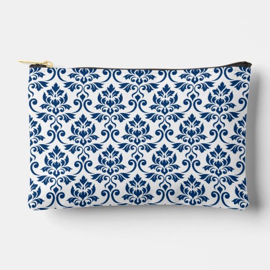 Pochette À Accessoires Feuille Damask Grand Motif bleu foncé sur blanc (Recto)