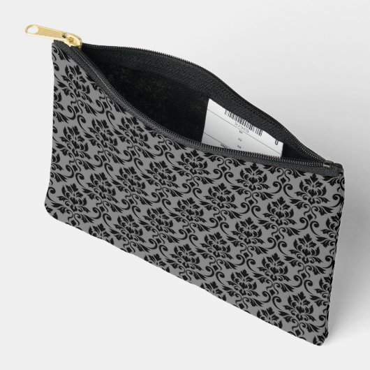 Pochette À Accessoires Feuille Damask Patte noir sur gris (Ouvrir)