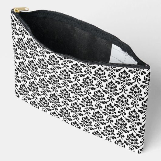 Pochette À Accessoires Feuille Damask Rpt Motif noir sur blanc (Ouvrir)