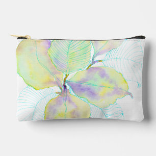 Pochette À Accessoires Feuilles botaniques aquarelles jaune vert pastel