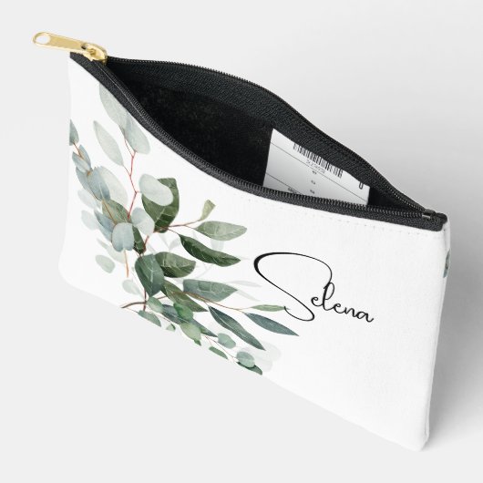 Pochette À Accessoires Feuilles botaniques simples avec nom (Ouvrir)