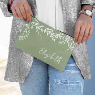 Pochette À Accessoires Feuilles Botaniques Vert Sauge Mariage