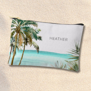 Pochette À Accessoires Feuilles de palmier tropicales monogrammées Plage