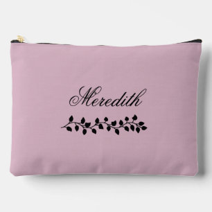 Pochette À Accessoires Feuilles élégants et nom personnalisé sur rose