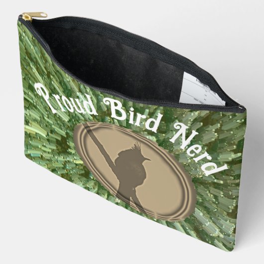 Pochette À Accessoires Fier Oiseau Nerd Silhouette Brown Oiseau vert (Ouvrir)