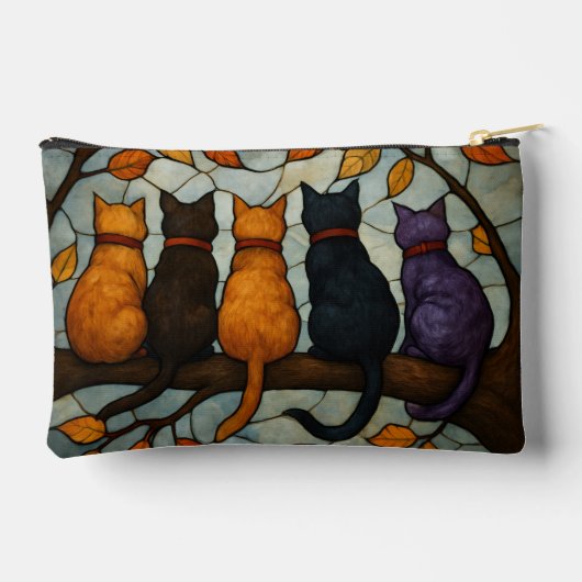 Pochette À Accessoires Five Cats on a Tree Branch Stained Glass Style (Verso)