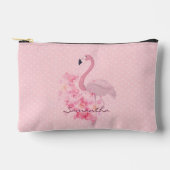 Pochette À Accessoires Flamant rose d'aquarelle rose Floral et points nom (Recto)