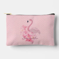 Flamant rose d'aquarelle rose Floral et points nom
