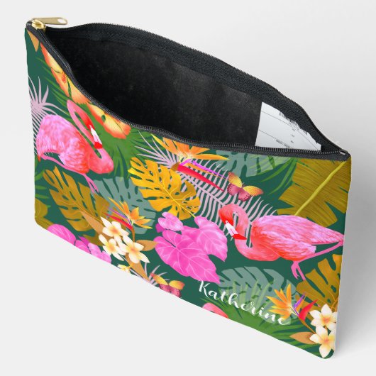 Pochette À Accessoires Flamant rose Garden Vert foncé (Ouvrir)