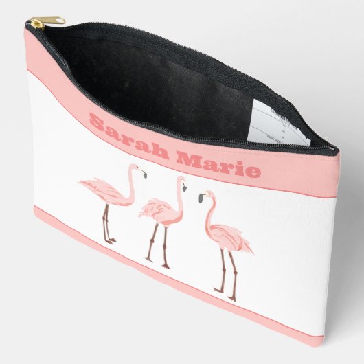 Pochette À Accessoires Flamant rose Trio Monogramme Zipper Pouch (Ouvrir)