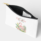 Pochette À Accessoires Flamant rose tropical été monogramme (Ouvrir)