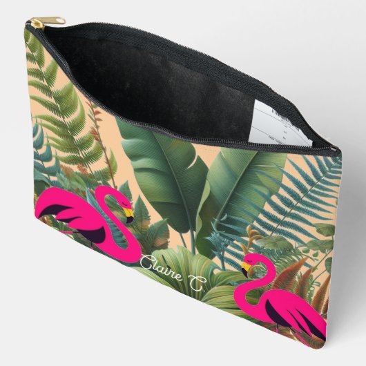 Pochette À Accessoires Flamant rose tropical Moody Greenery Accessory Pou (Ouvrir)