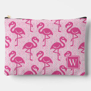 Pochette À Accessoires Flamant Tropical - Monogramme Rose Chaud Clé Grecq