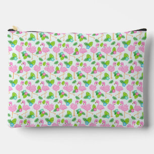 POCHETTE À ACCESSOIRES FLAMANTS ROSES MIGNONS ET FLEURS TROPICALES