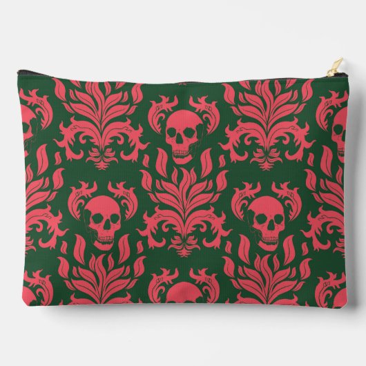 Pochette À Accessoires Flamme crâne Damas en s'affrontant rose sur vert f (Verso)