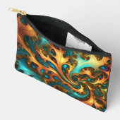 Pochette À Accessoires Flammes de couleur : danse fractale sarcelle, or, (Ouvrir)