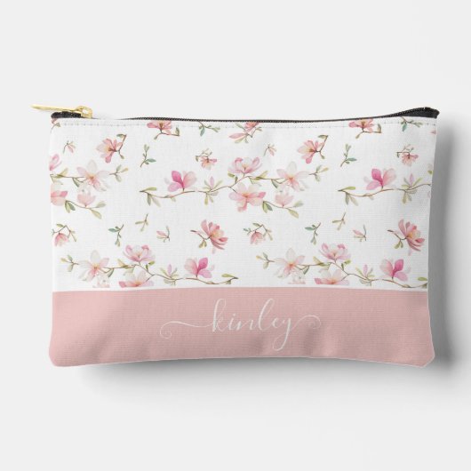 Pochette À Accessoires Fleur Aquarelle rose doux (Recto)
