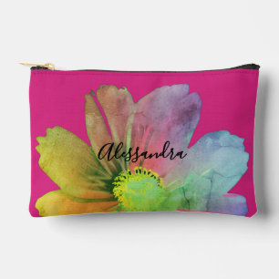 Pochette À Accessoires Fleur de composition personnalisée rose chaud aqua