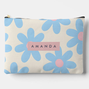 Pochette À Accessoires Fleur de Daisy Pastel Bleu Rétro Personnalisée
