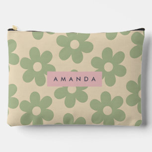 Pochette À Accessoires Fleur de Marguerite Vert Sauge Rétro Personnalisée