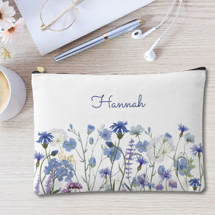 Pochette À Accessoires Fleur de Monogramme Aquarelle Bleue Florale