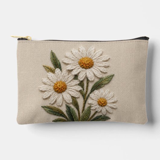 Pochette À Accessoires Fleur de Pâquerette Brodée (Recto)