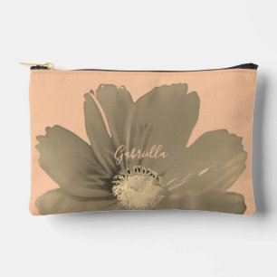 Pochette À Accessoires Fleur de pêche dorée personnalisée aquarelle fleur