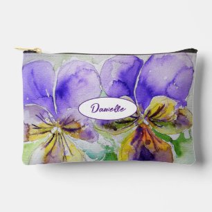 Pochette À Accessoires Fleur de Viola Mauve Aquarelle Fille Nom Pensée