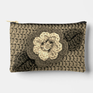 Pochette À Accessoires Fleur Ecru Naturelle Beige Crochet Artiste Imprime