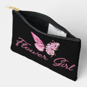 Pochette À Accessoires fleur élégante fille, papillon rose mignon noir (Ouvrir)