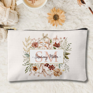 Pochette À Accessoires Fleur Florale Élégante Monogramme Aquarelle Automn