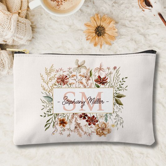 Pochette À Accessoires Fleur Florale Élégante Monogramme Aquarelle Automn