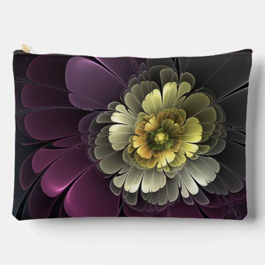 Pochette À Accessoires Fleur fractale grise de pourpre moderne abstraite (Recto)