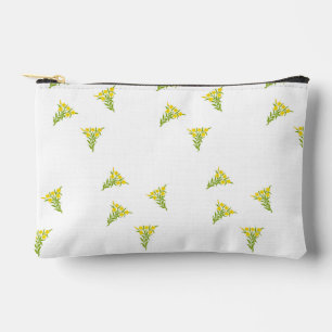 Pochette À Accessoires Fleur jaune avec feuilles verts sur blanc