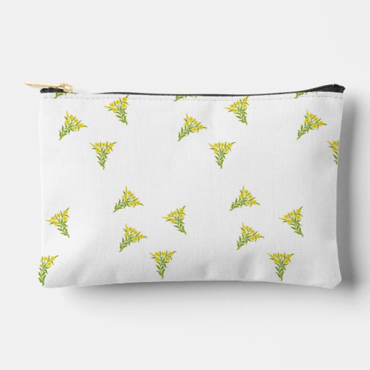 Pochette À Accessoires Fleur jaune avec feuilles verts sur blanc (Recto)