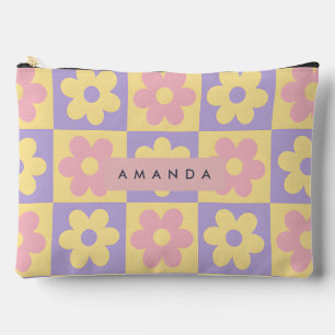 Pochette À Accessoires Fleur jaune pastel et rose personnalisée