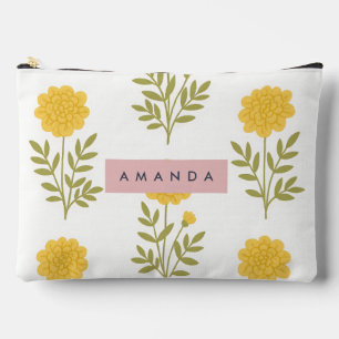 Pochette À Accessoires Fleur jaune personnalisée et Motif feuille verte
