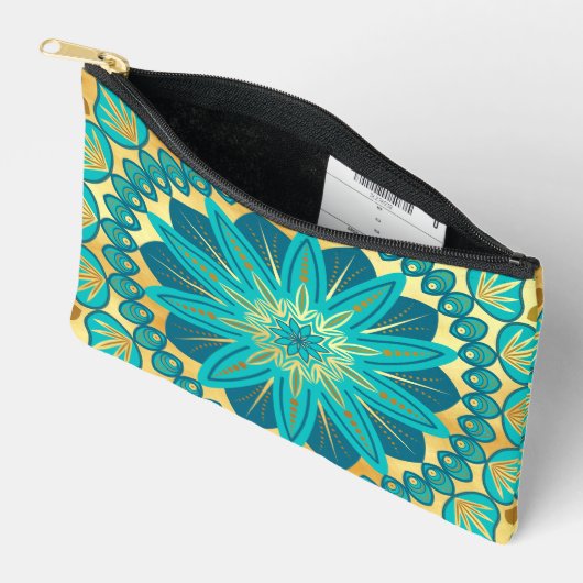 Pochette À Accessoires Fleur Mandala Bleu Or (Ouvrir)